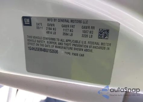 2011 Buick Lucerne Cxl Premium from USA, damaged, VIN 1G4HJ5EM4BU152606